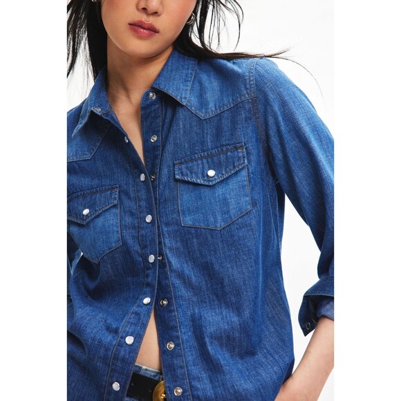 BDG Urban Outfitters Ariella Denim Western Shirt Cotton Top Long Sleeve S 275855 - Picture 2 of 9
